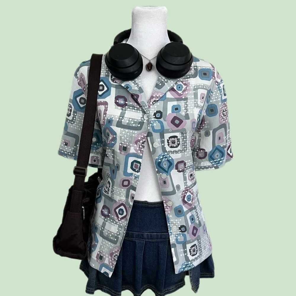 y2k geometric quirky boho downtown it girl button up shirt